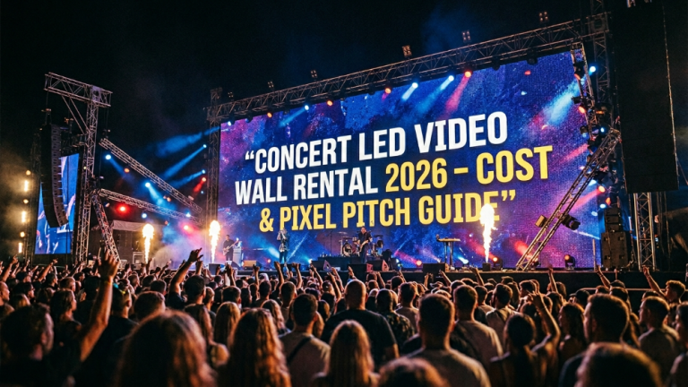 Concert LED video wall rental stage with large LED screen at night festival